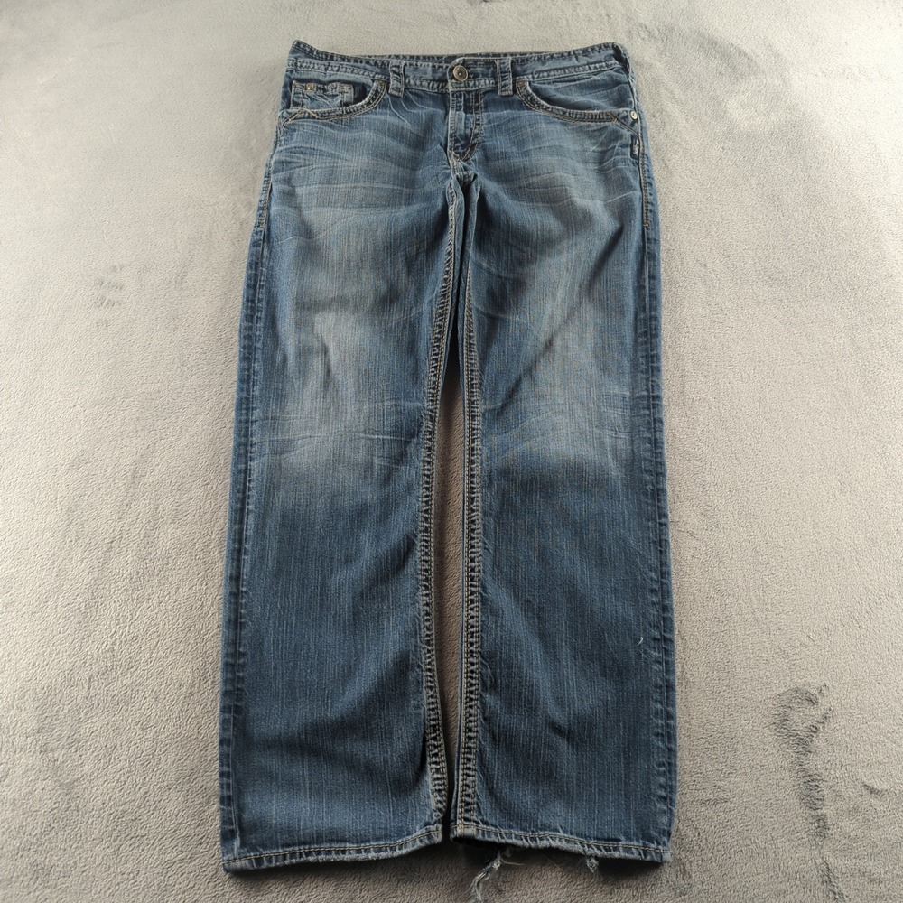 Silver Jeans Mens 36x32 Blue Faded Distressed Loose Baggy Wide Grunge Skater